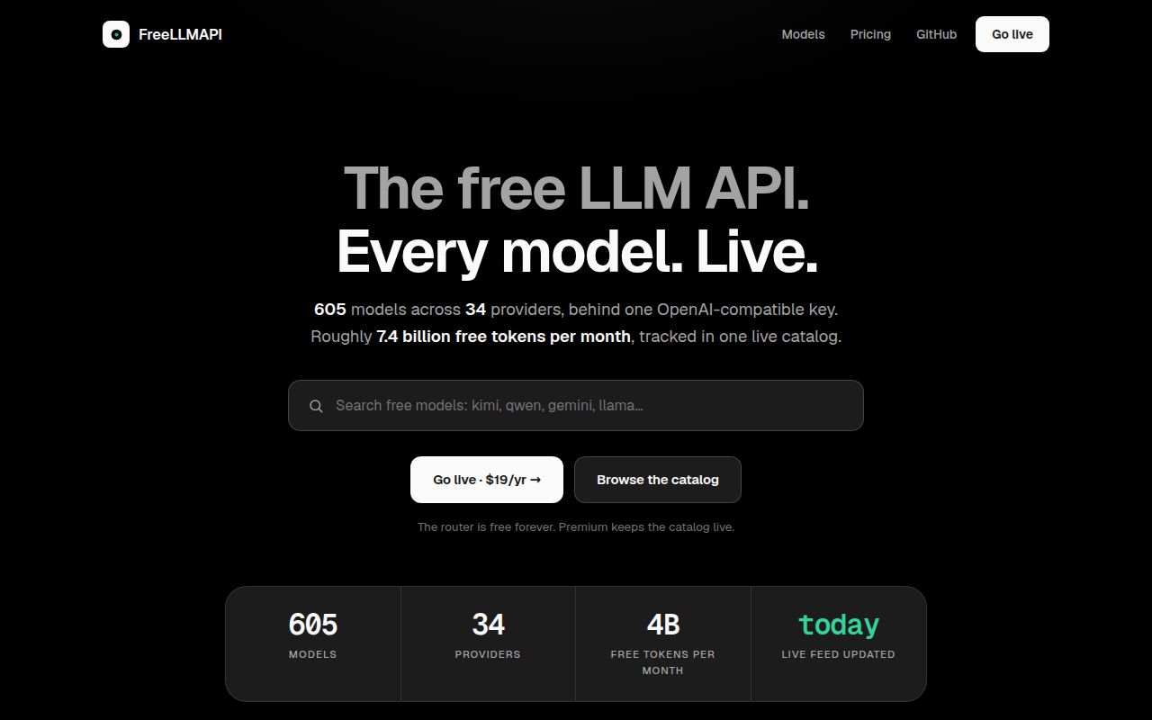 Screenshot of freellmapi (freellmapi.co)