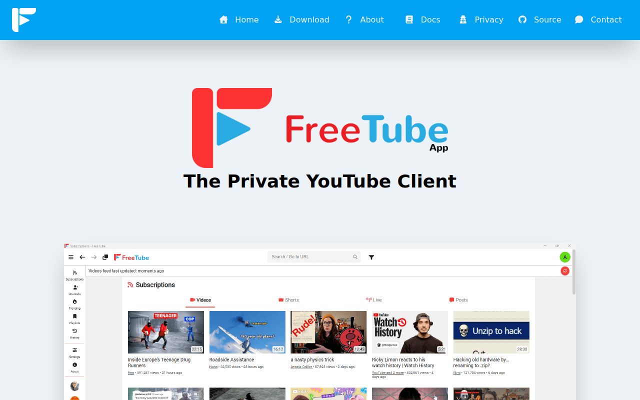 Screenshot of FreeTube (freetubeapp.io)