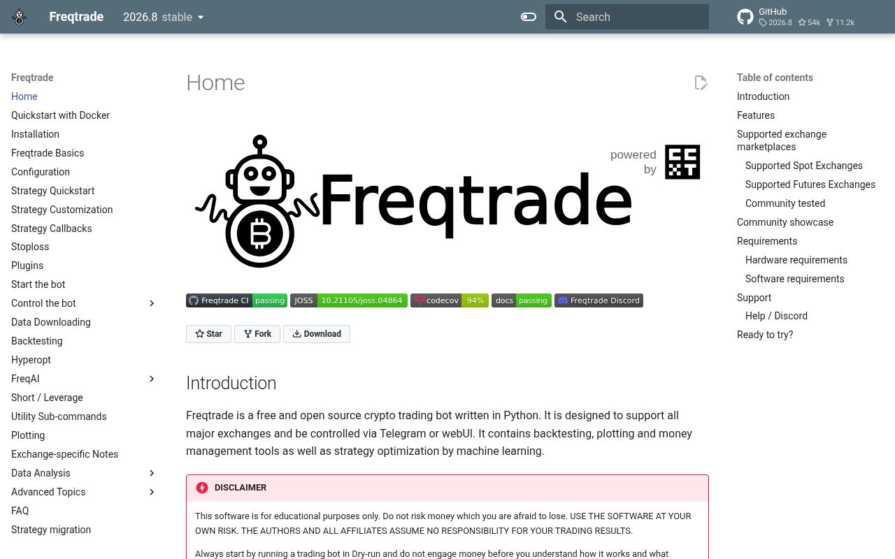 Screenshot of freqtrade (www.freqtrade.io)