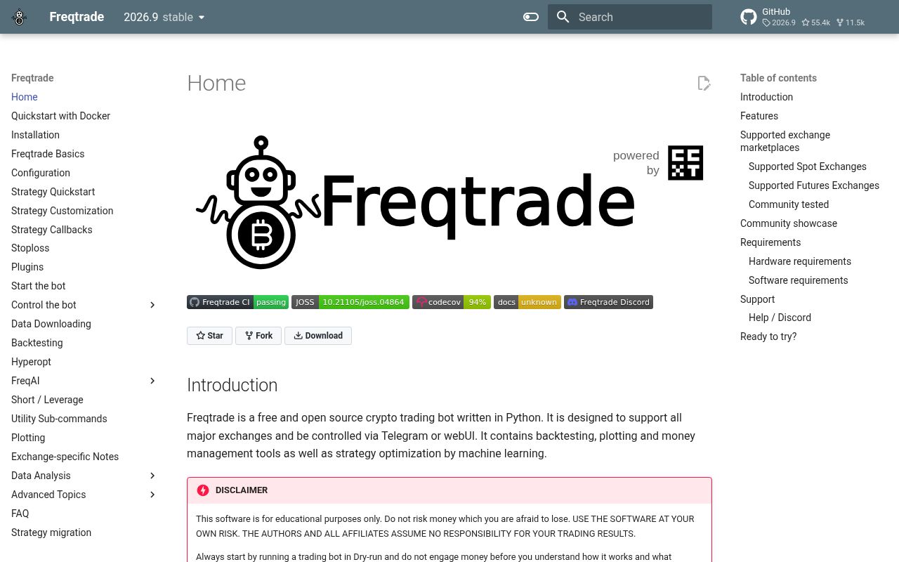 Screenshot of freqtrade (www.freqtrade.io)