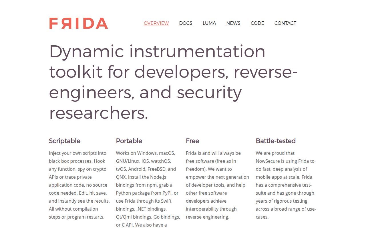 Screenshot of frida (frida.re)