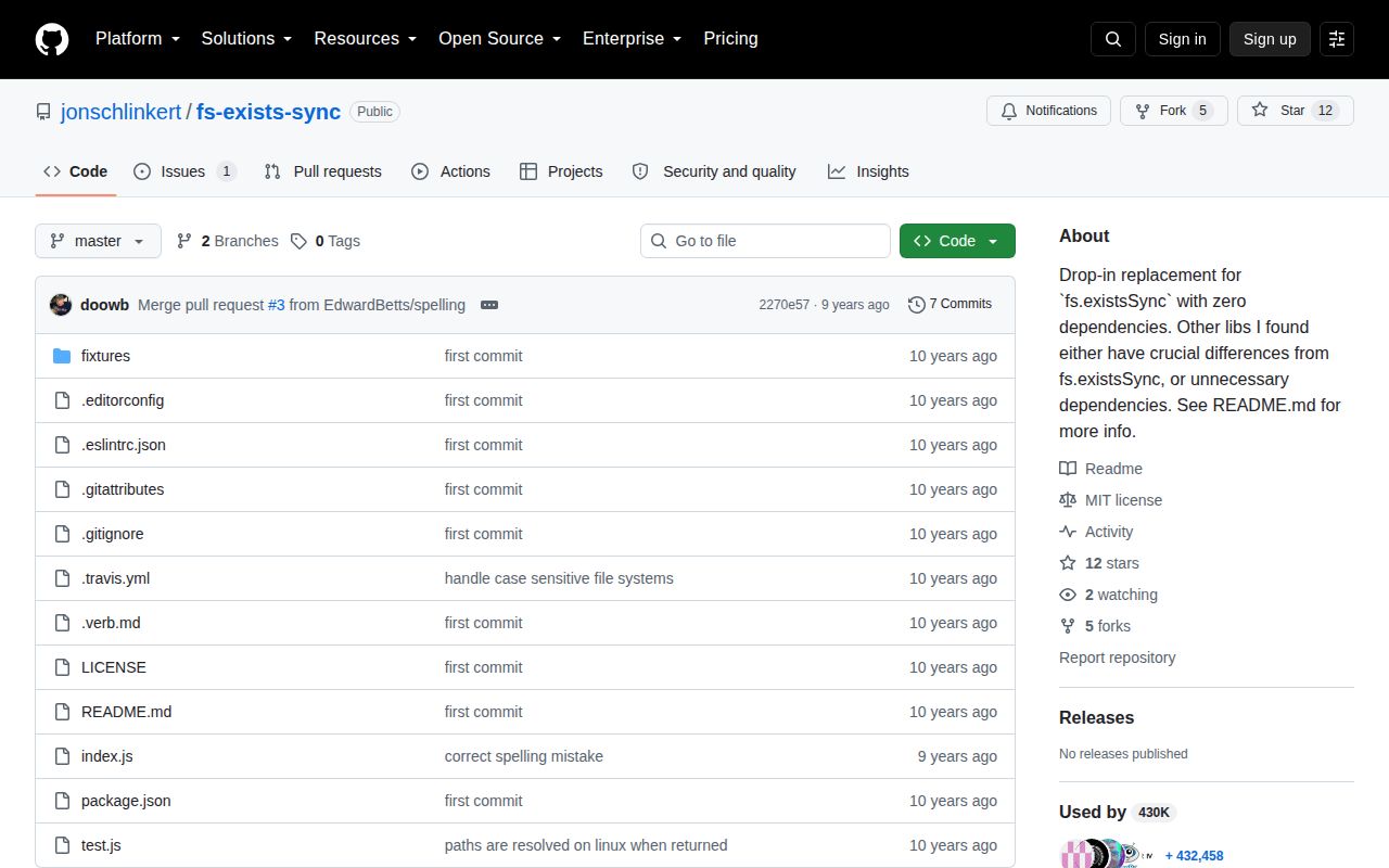 Screenshot of fs-exists-sync documentation