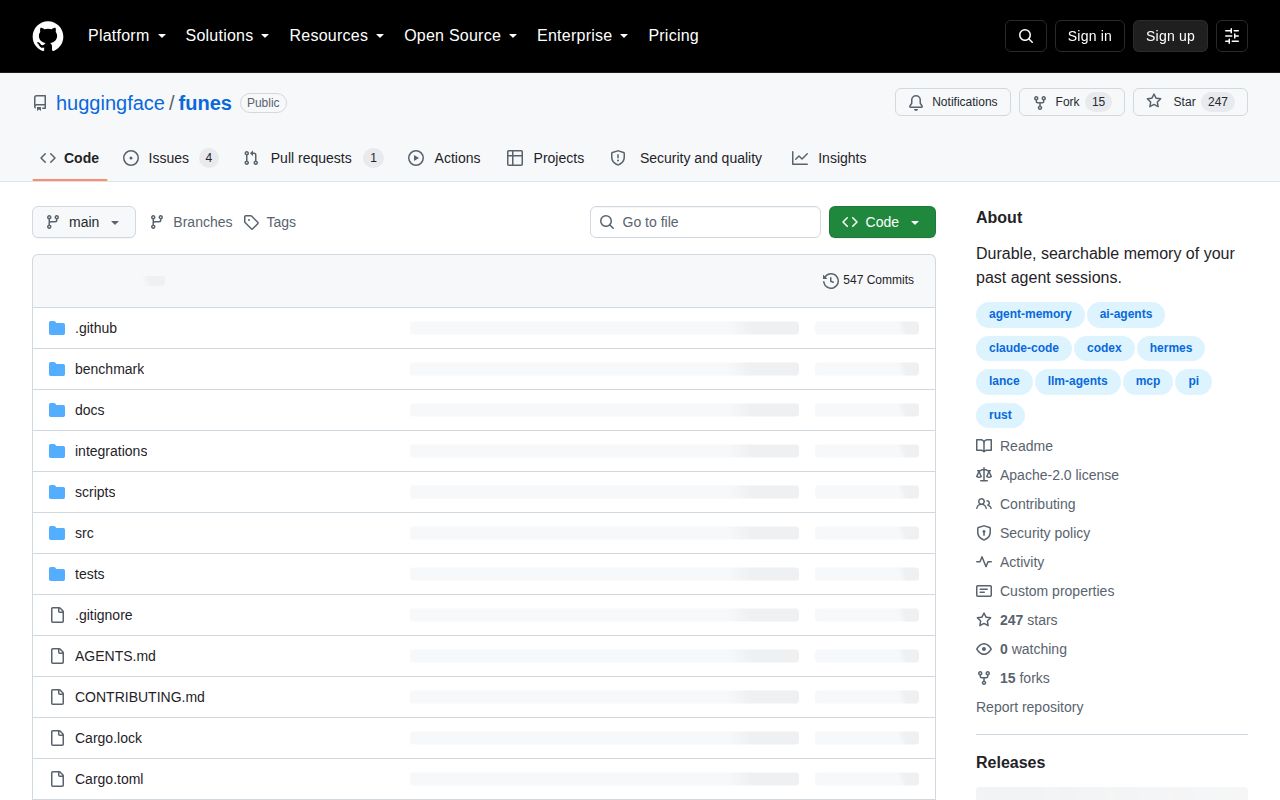 Screenshot of funes (github.com/huggingface/funes)