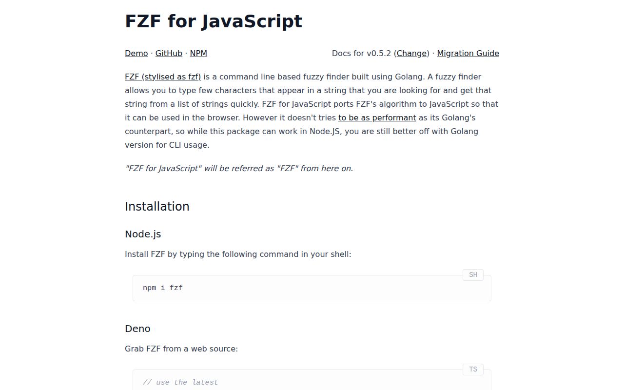 Screenshot of fzf documentation