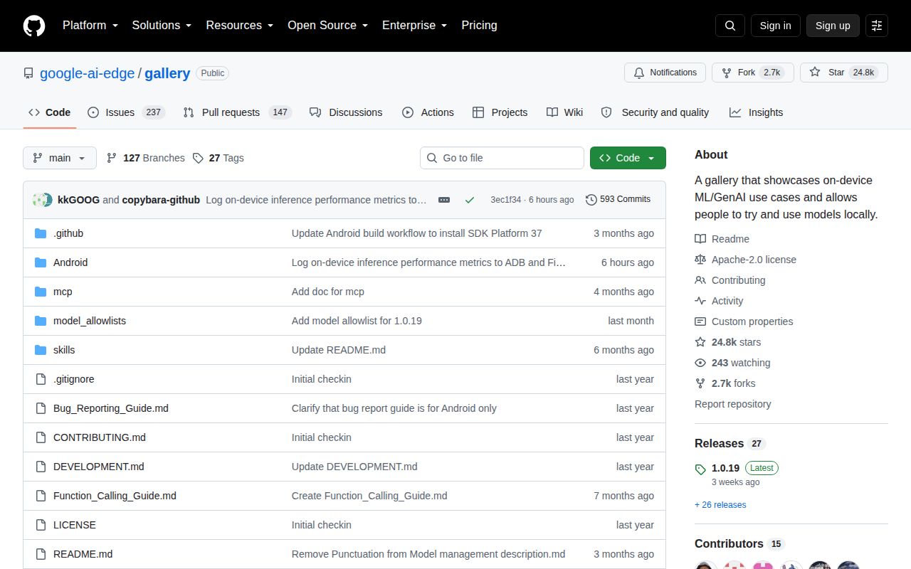 Screenshot of gallery (github.com/google-ai-edge/gallery)