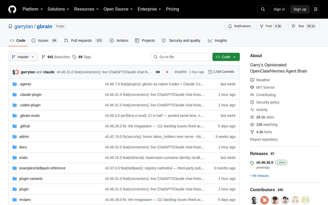 Screenshot of gbrain (github.com/garrytan/gbrain)