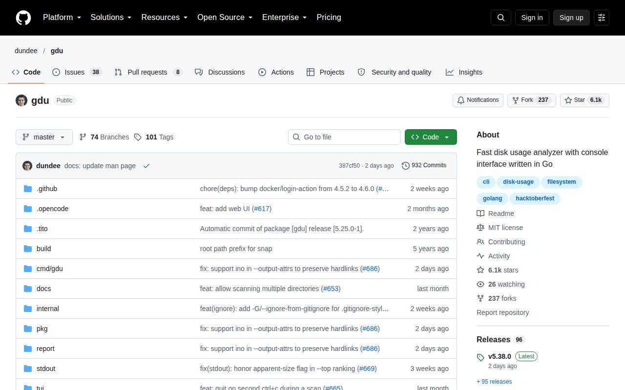 Screenshot of gdu (github.com/dundee/gdu)