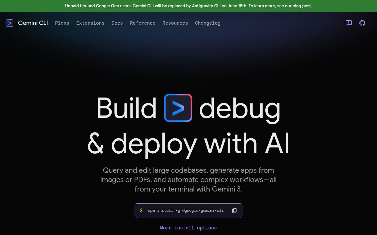 Screenshot of gemini-cli (geminicli.com)