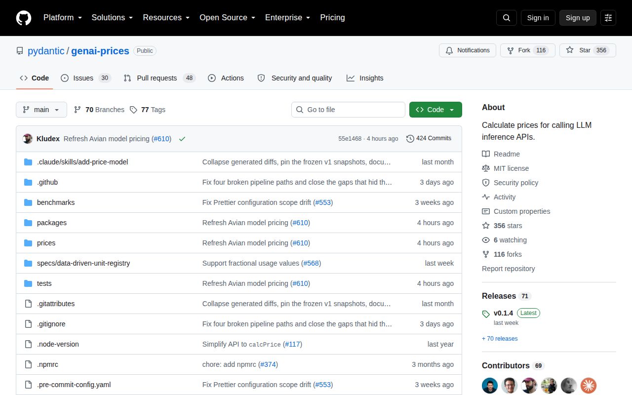 Screenshot of genai-prices documentation