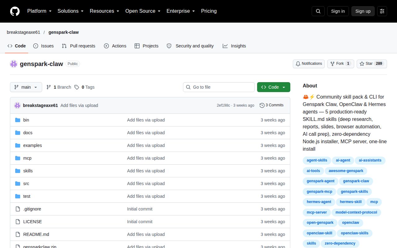 Screenshot of genspark-claw (github.com/breakstageaxe61/genspark-claw)