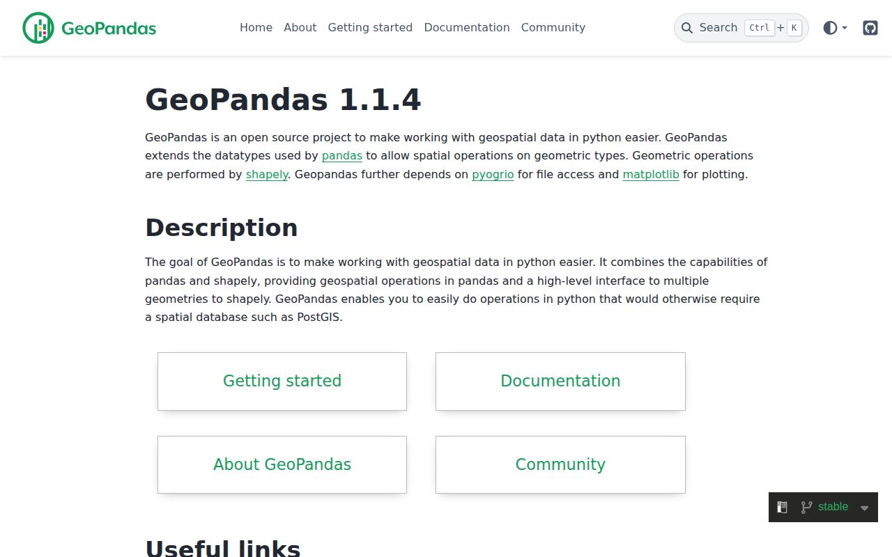 Screenshot of geopandas documentation
