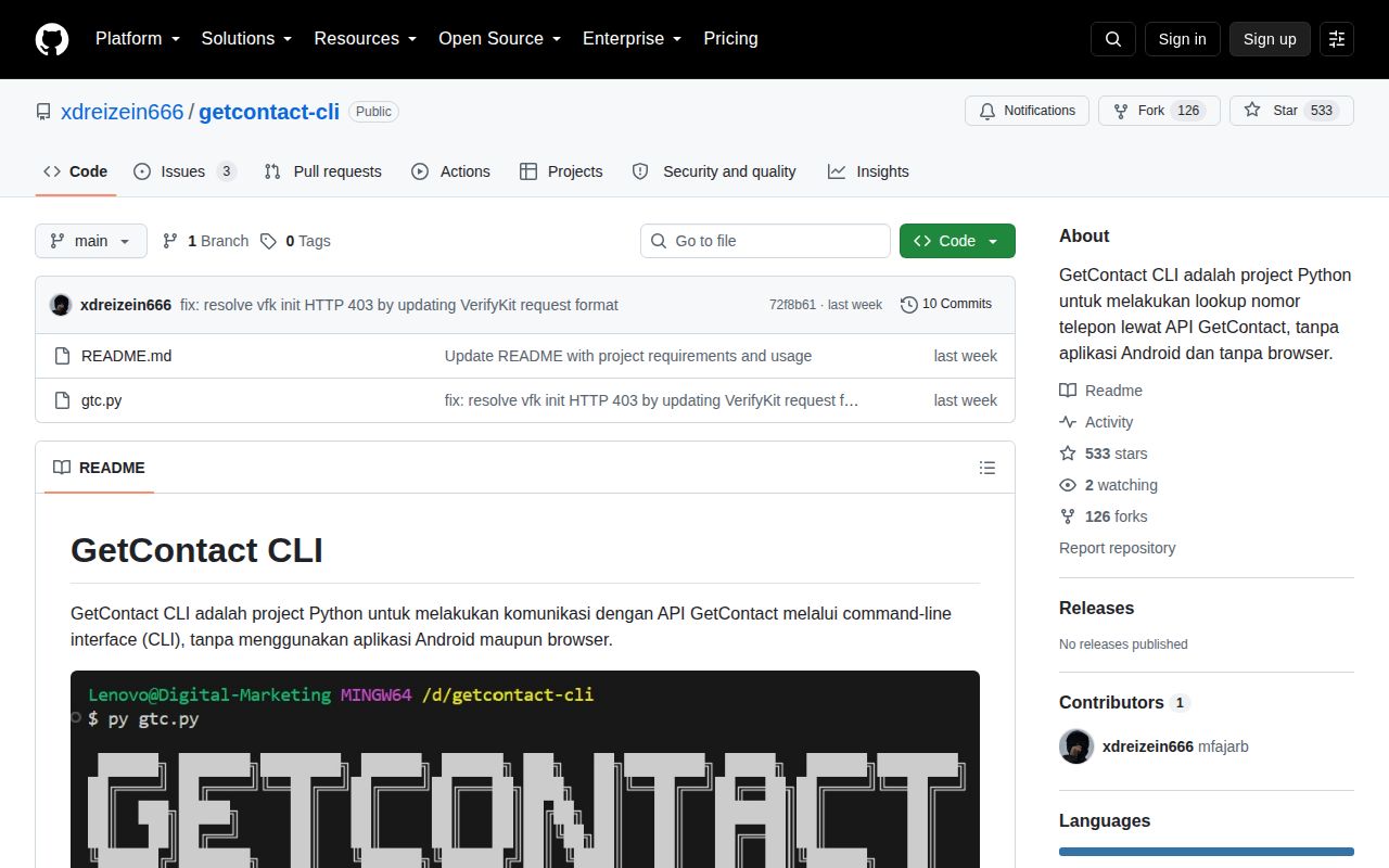 Screenshot of getcontact-cli (github.com/xdreizein666/getcontact-cli)
