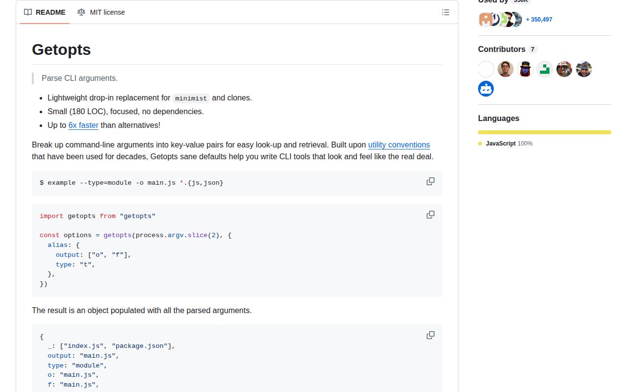 Screenshot of getopts documentation