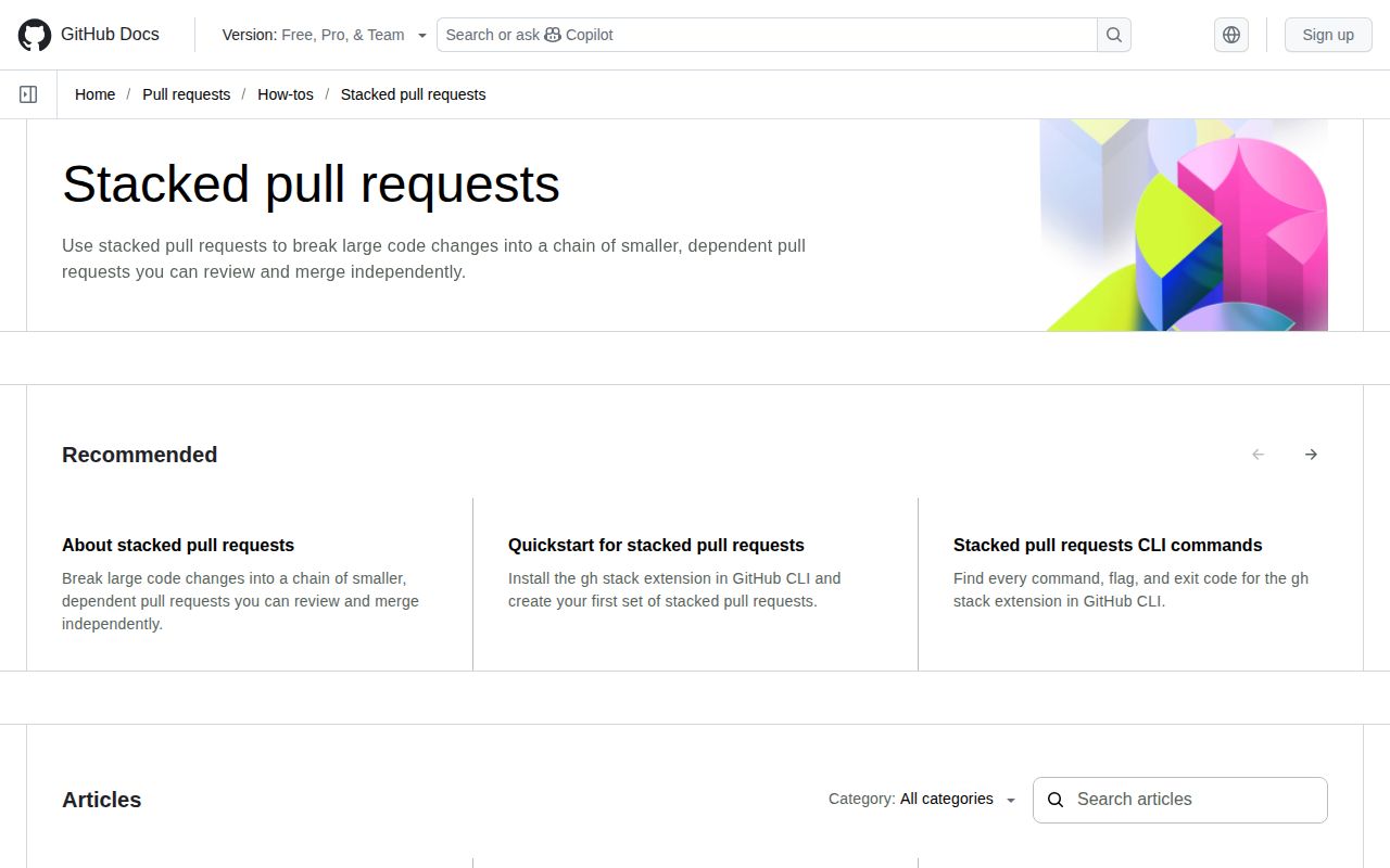 Screenshot of gh-stack (gh.io/stacks)