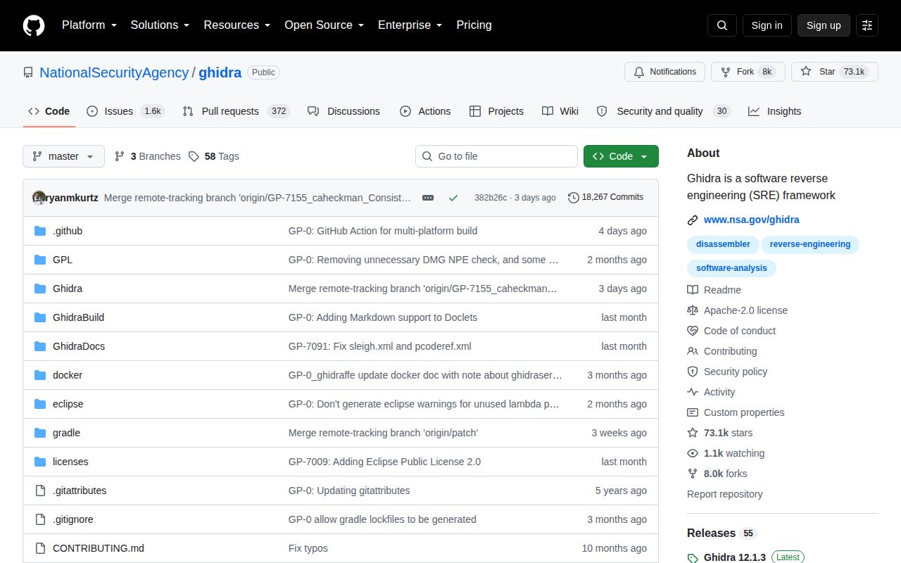 Screenshot of ghidra (www.nsa.gov/ghidra)