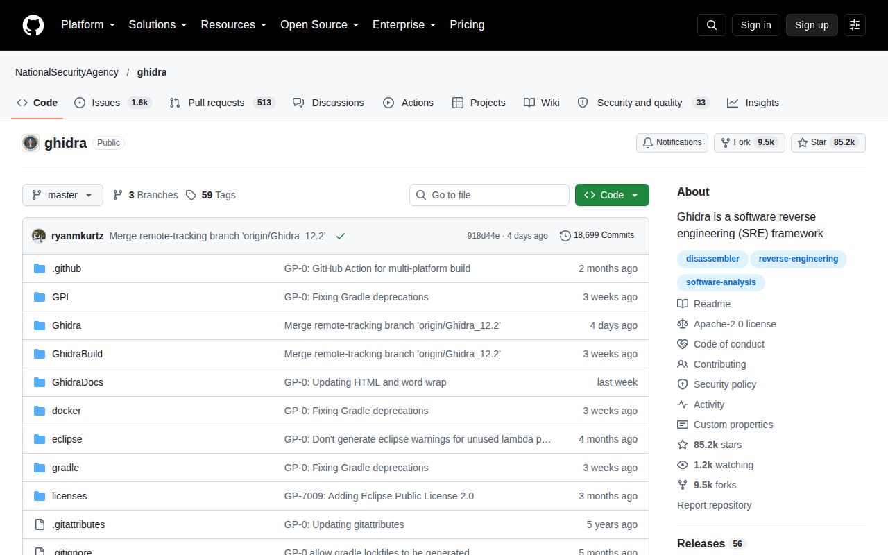 Screenshot of ghidra (github.com/NationalSecurityAgency/ghidra)