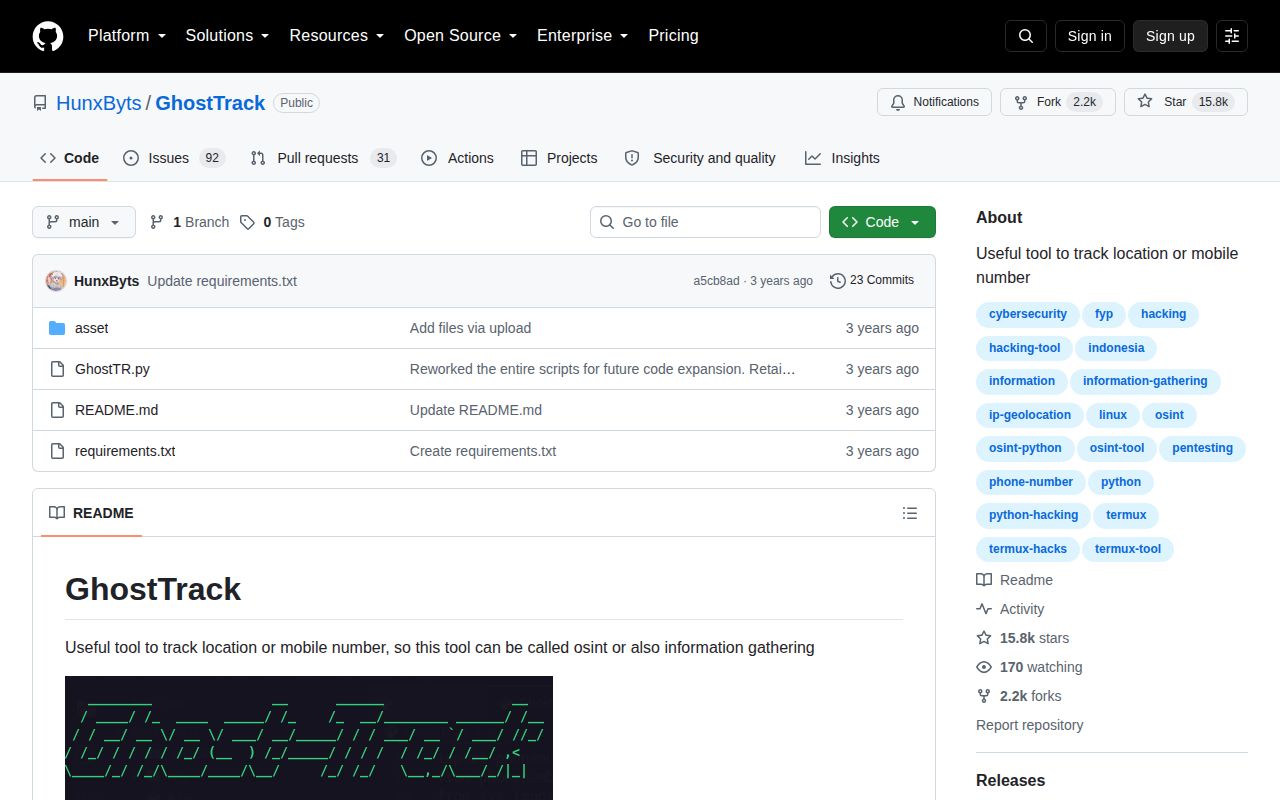 Screenshot of GhostTrack (github.com/HunxByts/GhostTrack)