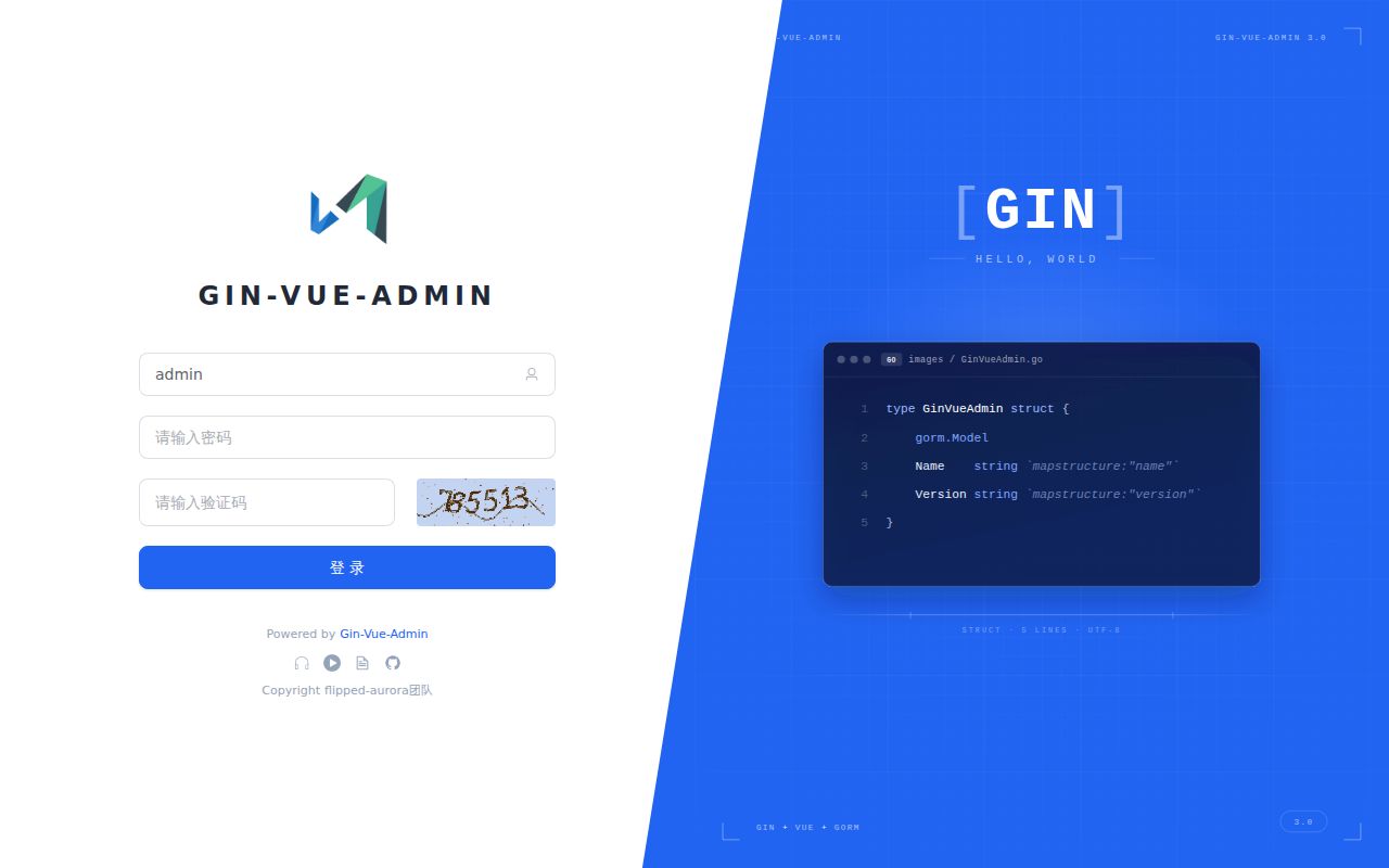 Screenshot of gin-vue-admin (demo.gin-vue-admin.com)