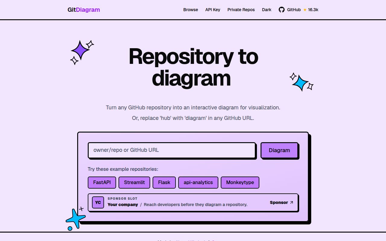 Screenshot of gitdiagram (gitdiagram.com)