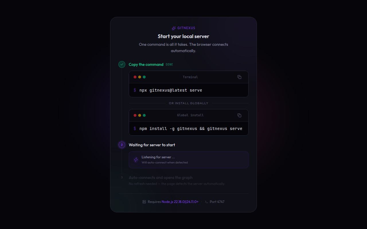 Screenshot of GitNexus (gitnexus.vercel.app)