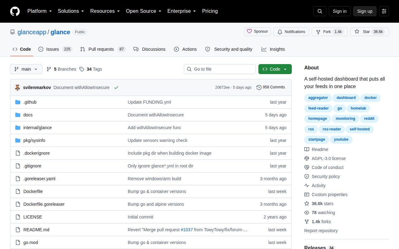 Screenshot of glance (github.com/glanceapp/glance)