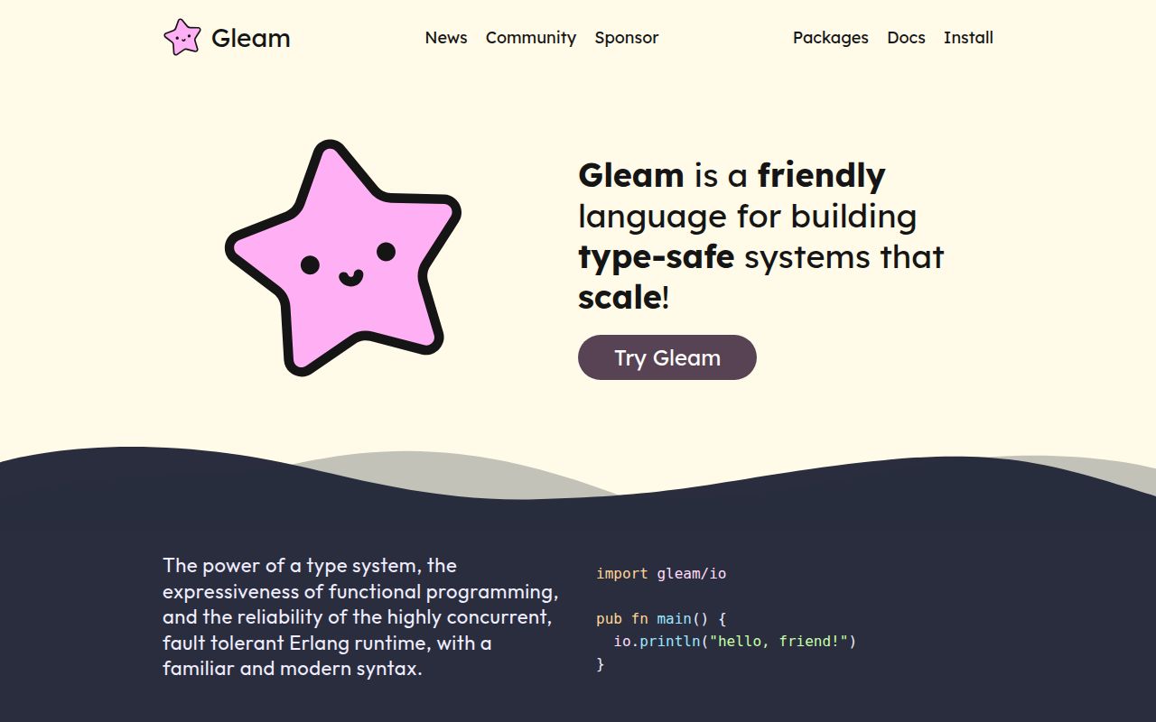 Screenshot of gleam (gleam.run)