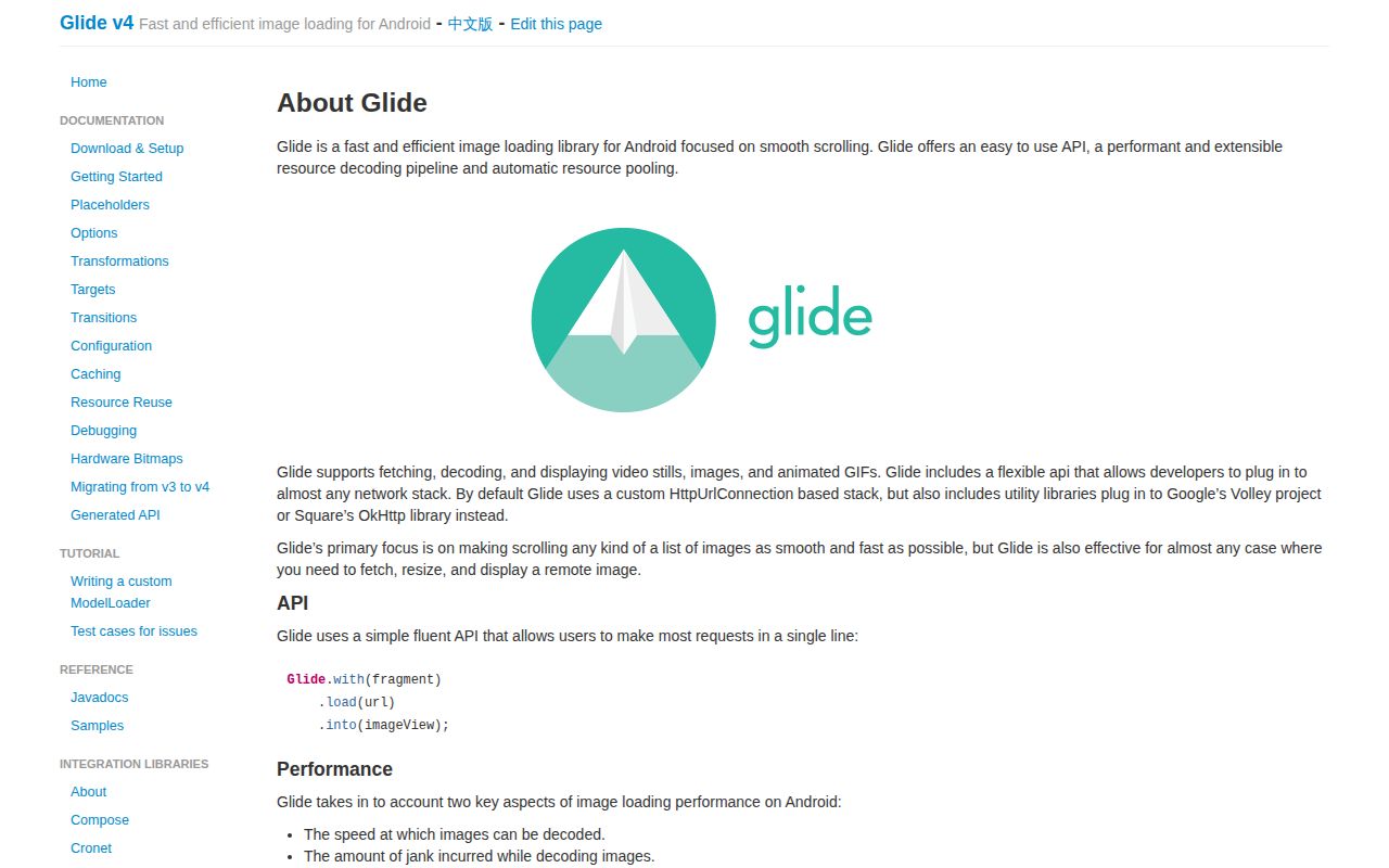 Screenshot of glide (bumptech.github.io/glide)