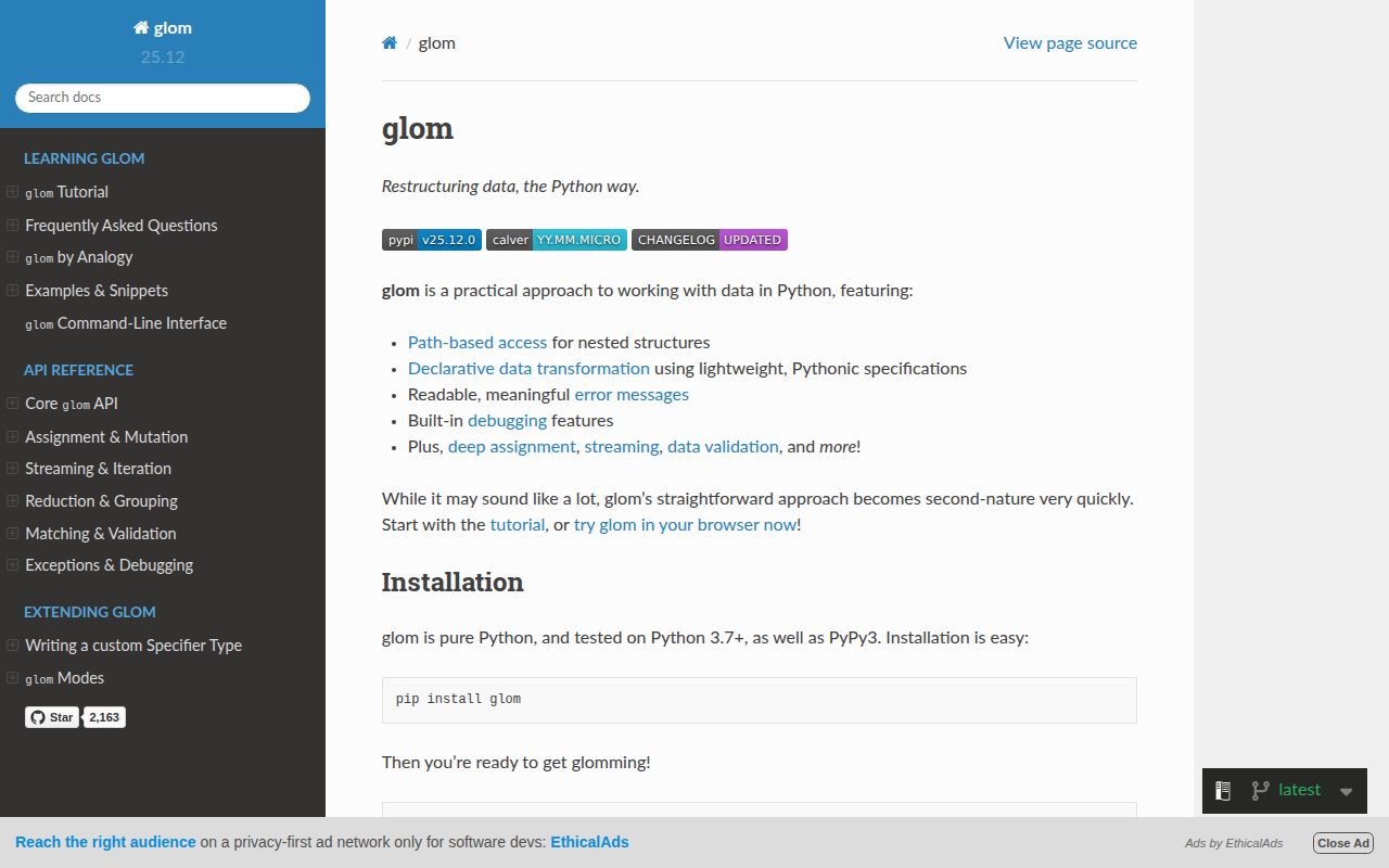 Screenshot of glom documentation