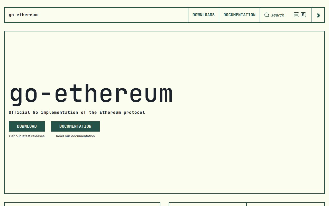 Screenshot of go-ethereum (geth.ethereum.org)