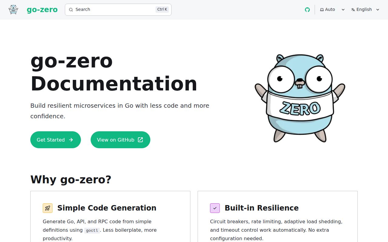 Screenshot of go-zero (go-zero.dev)