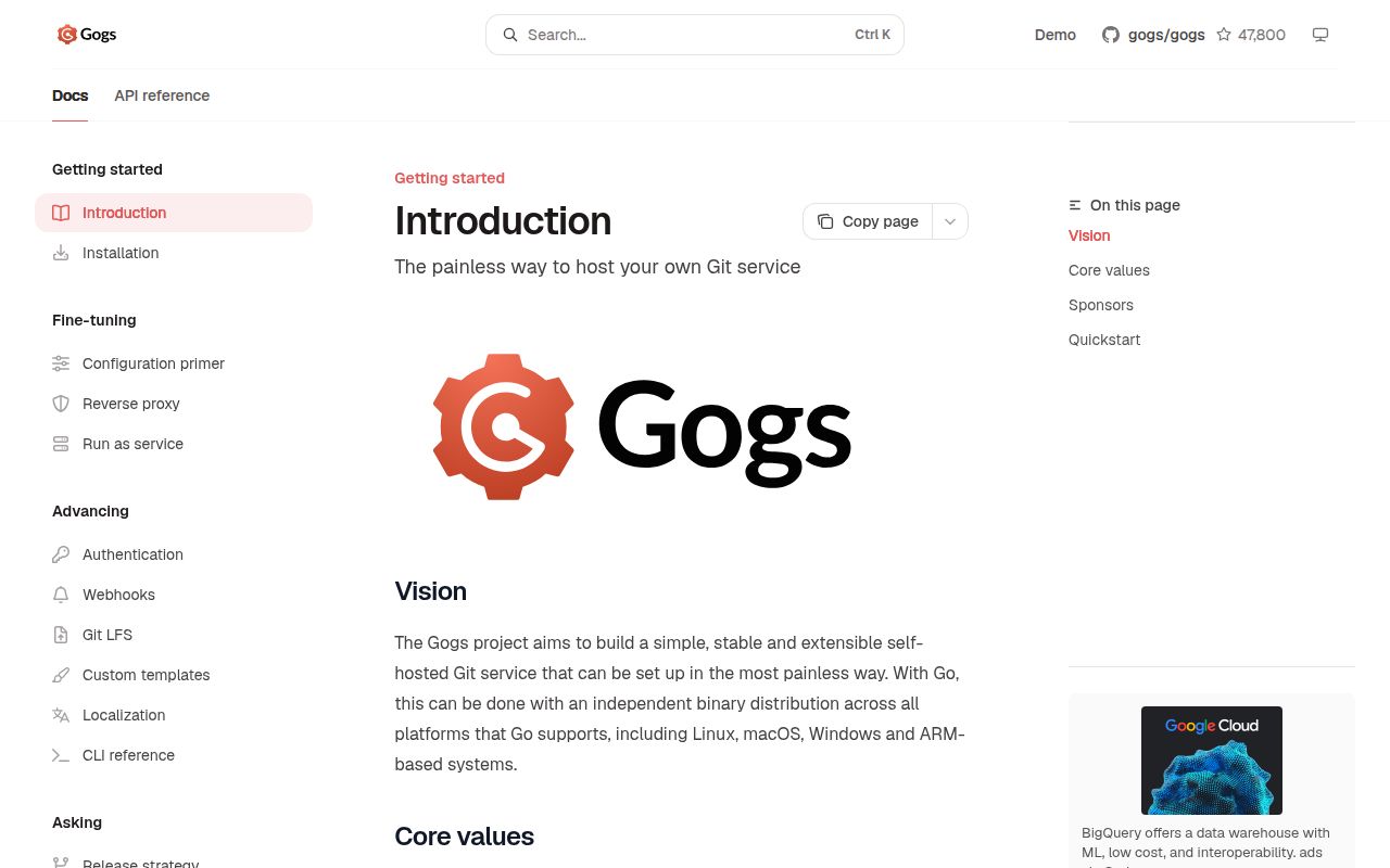 Screenshot of gogs (gogs.io)