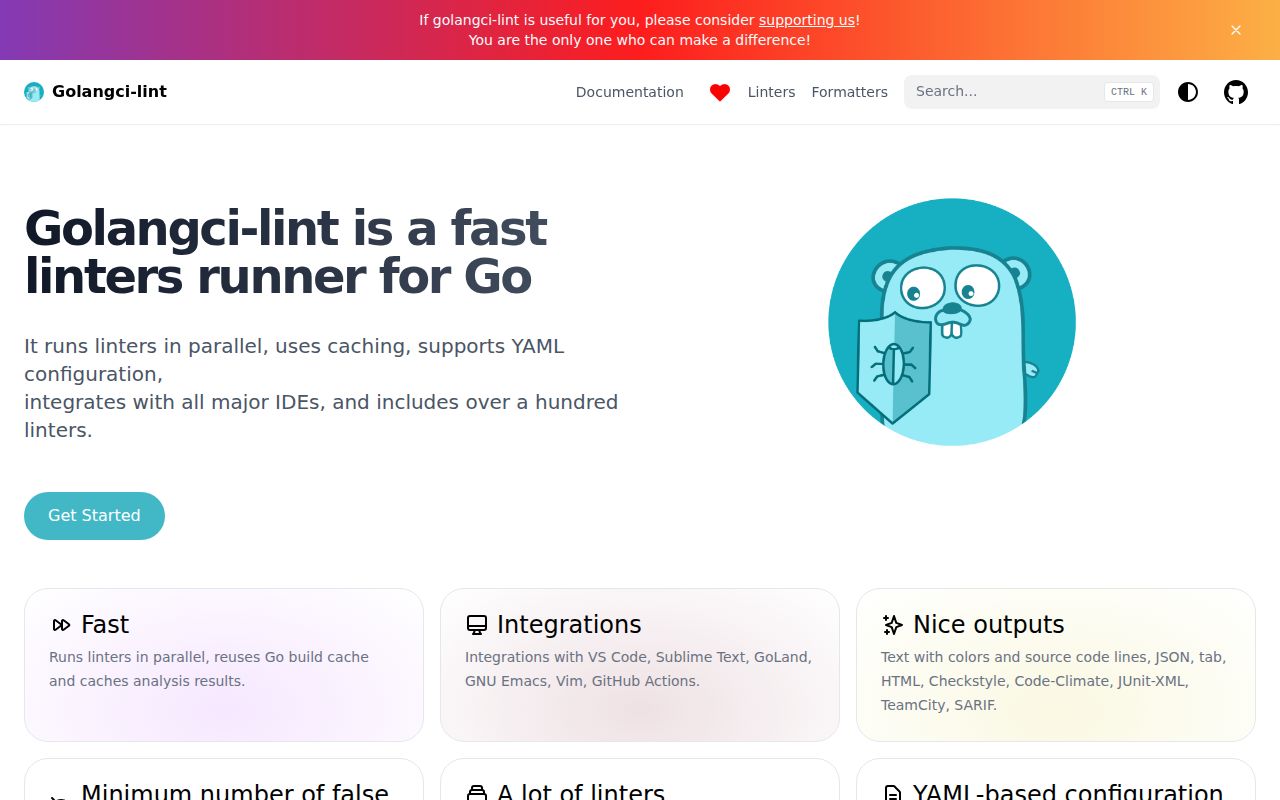 Screenshot of golangci-lint (golangci-lint.run)