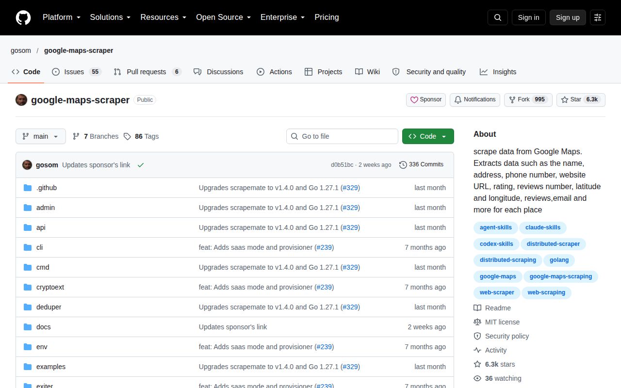 Screenshot of google-maps-scraper (github.com/gosom/google-maps-scraper)