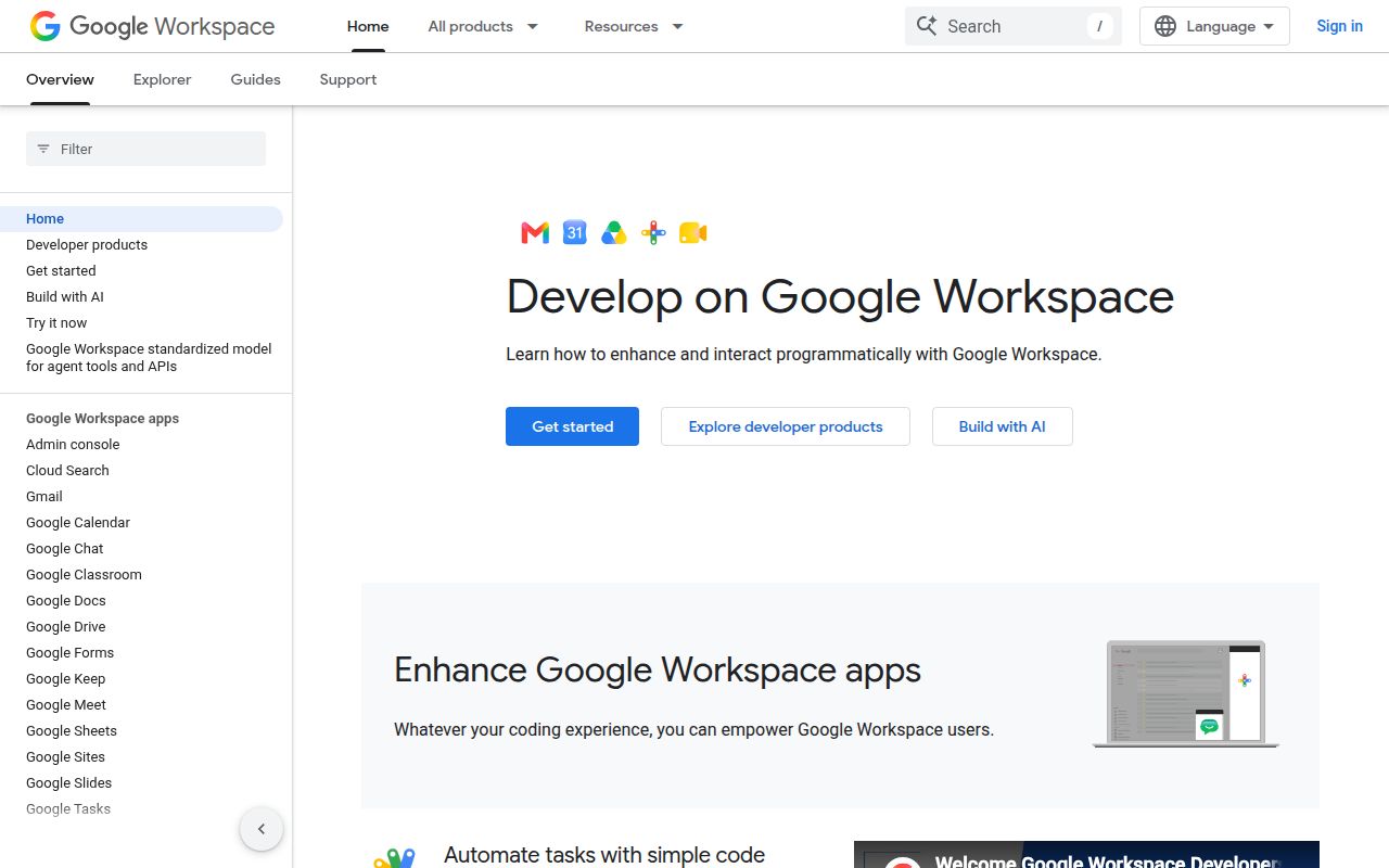 Screenshot of cli (developers.google.com/workspace)