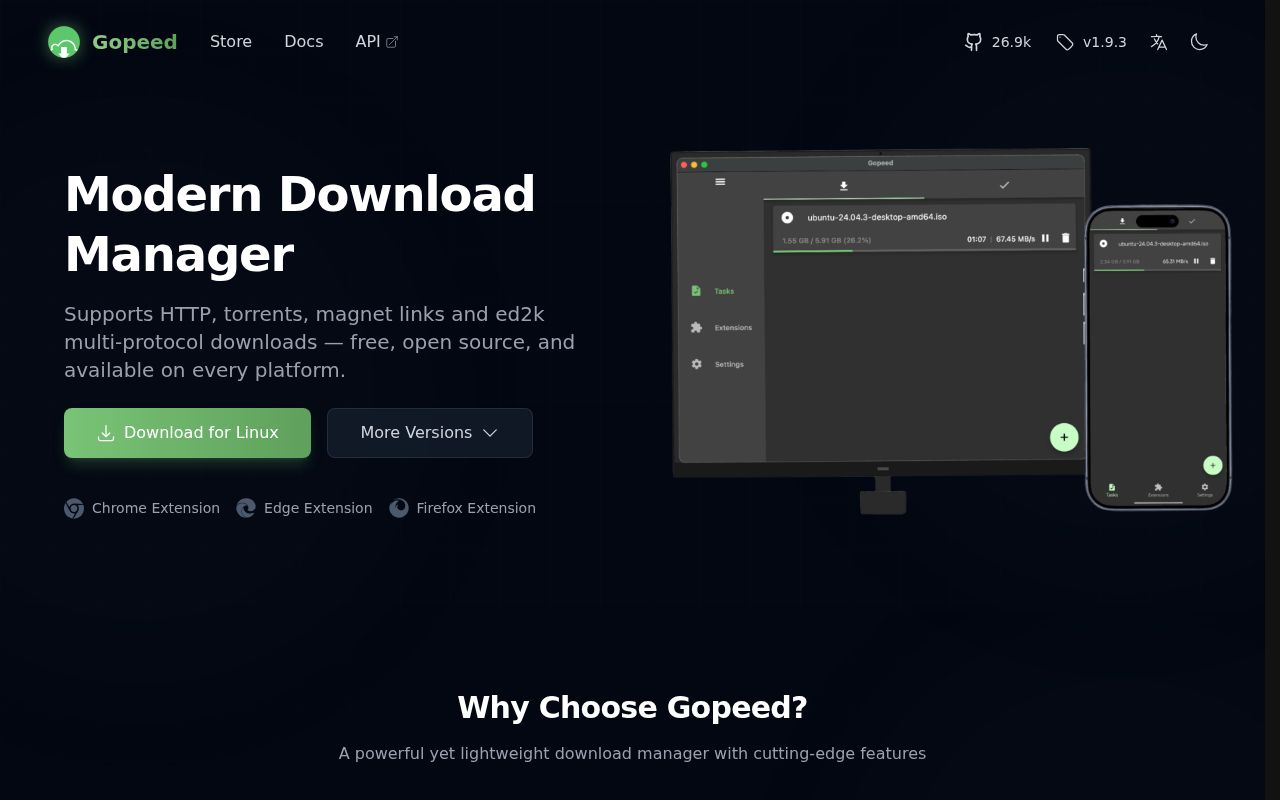 Screenshot of gopeed (gopeed.com)