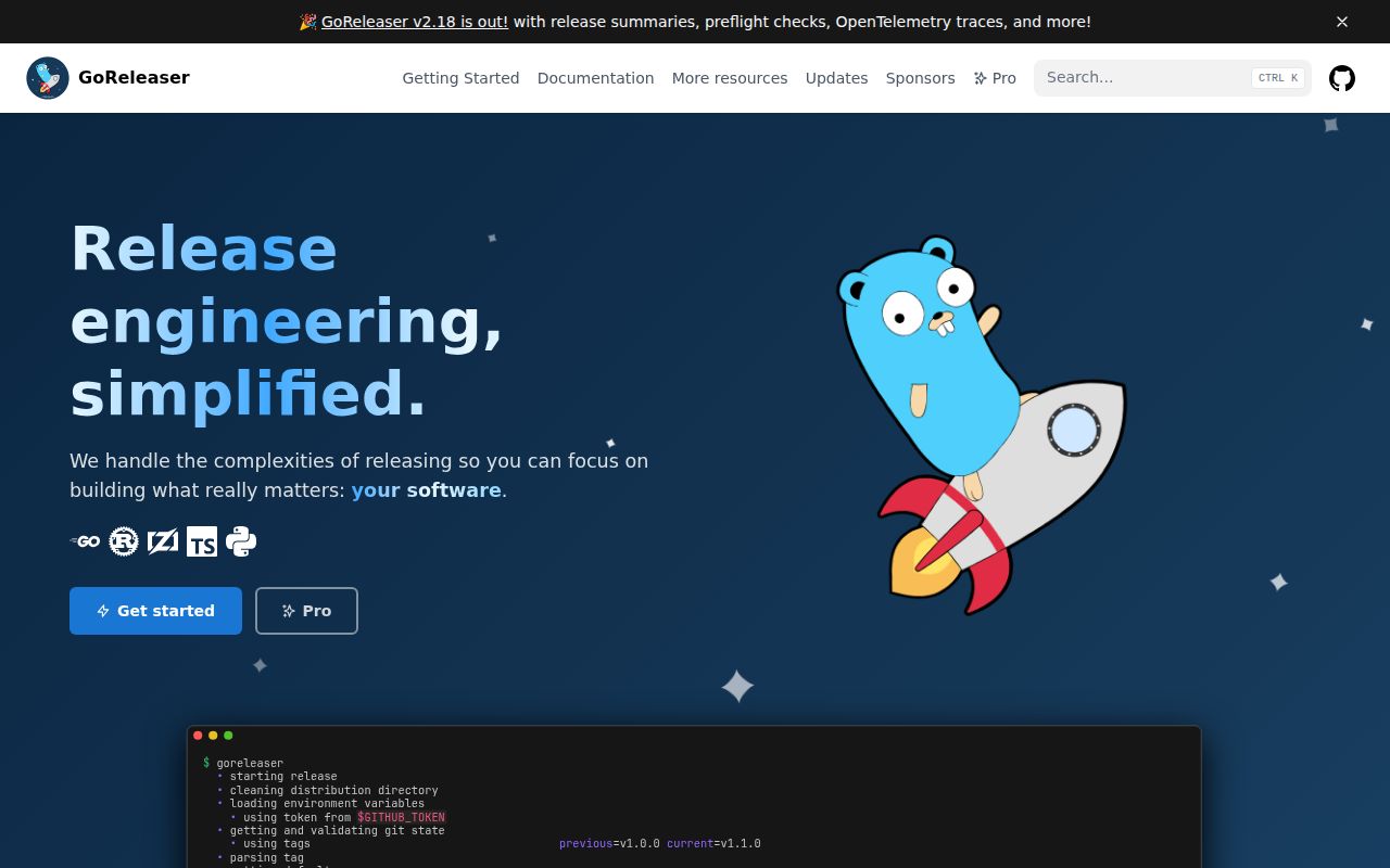 Screenshot of goreleaser (goreleaser.com)
