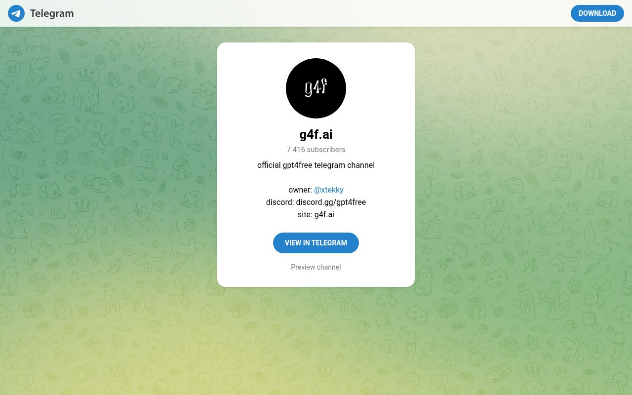 Screenshot of gpt4free (t.me/g4f_channel)