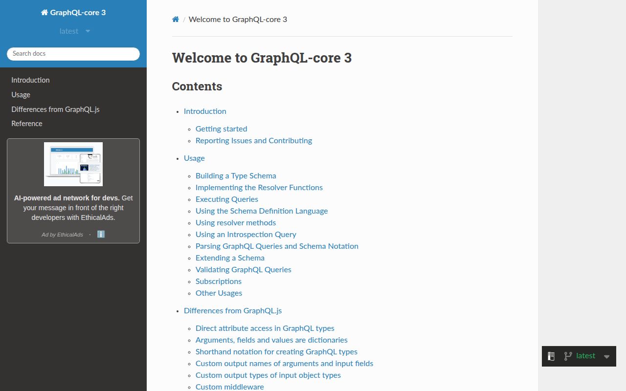 Screenshot of graphql-core documentation