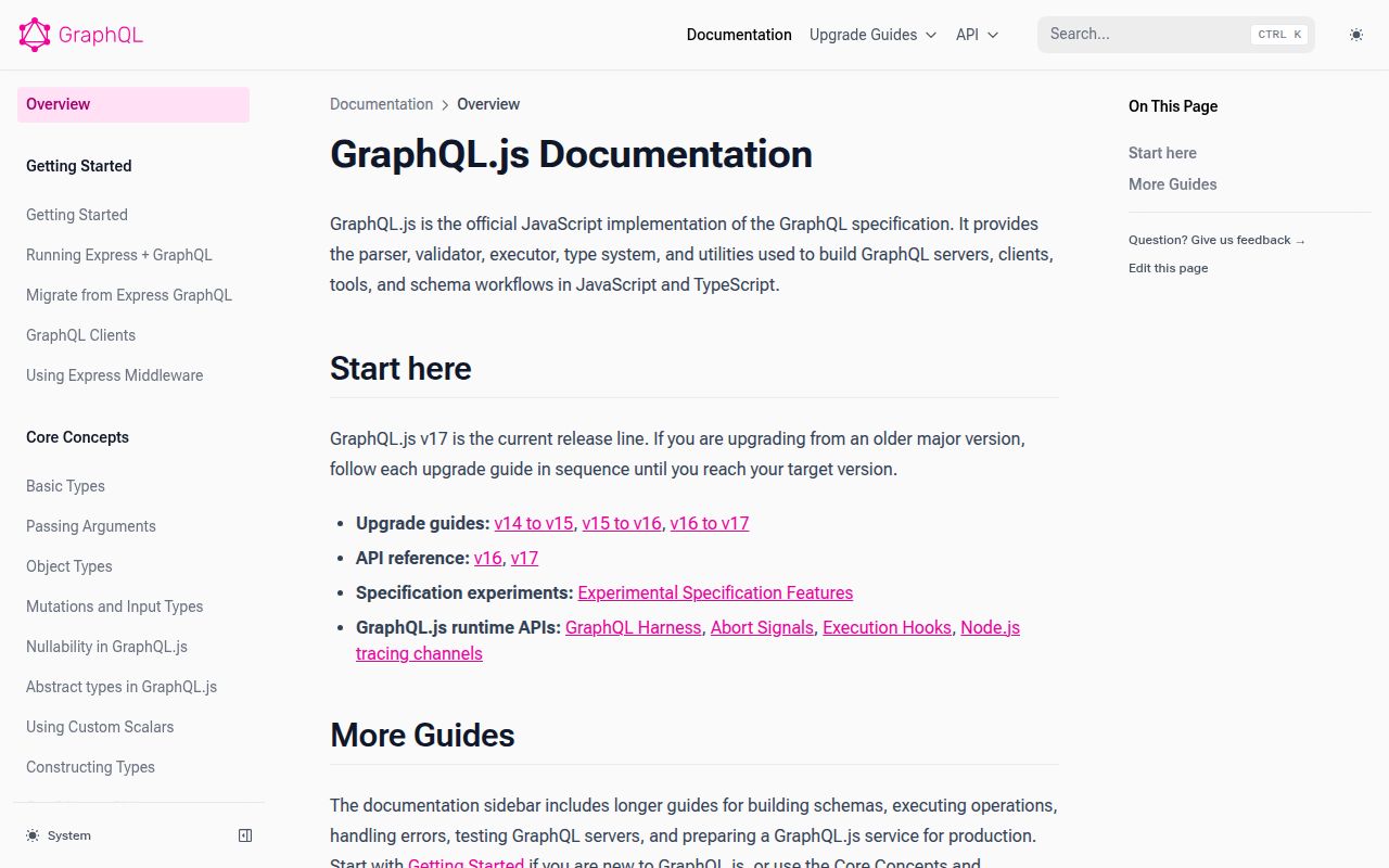 Screenshot of graphql documentation