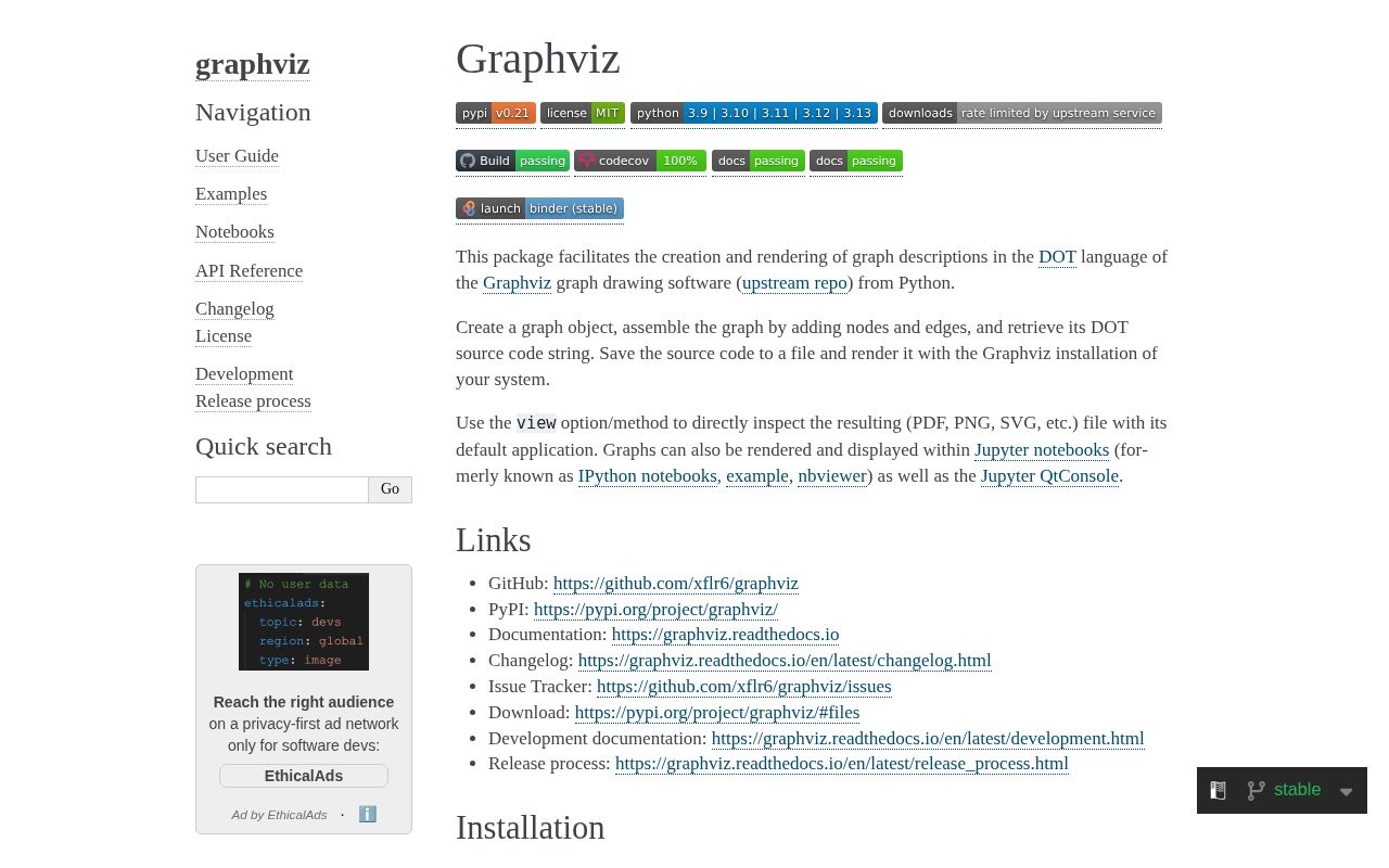 Screenshot of graphviz documentation