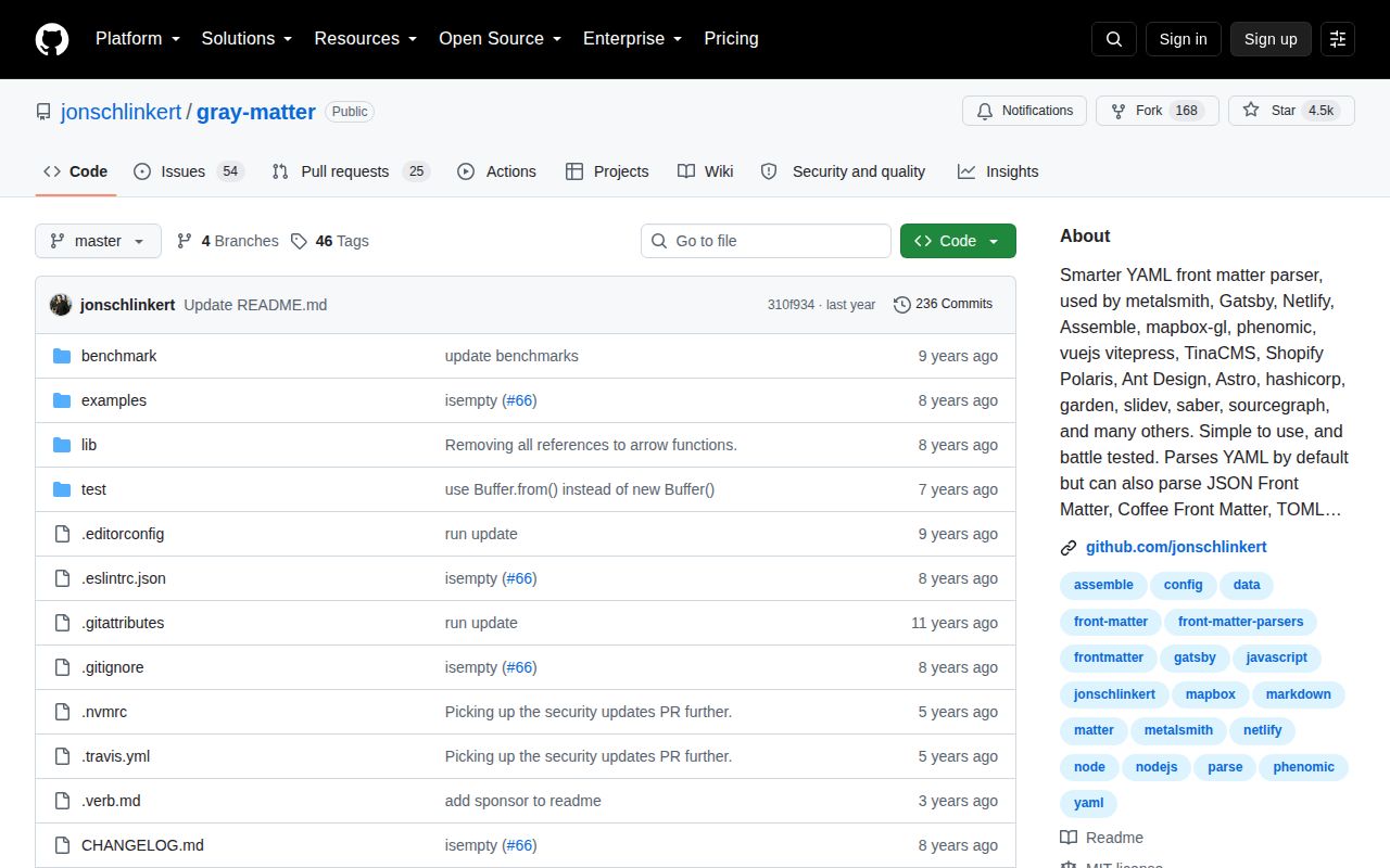 Screenshot of gray-matter documentation