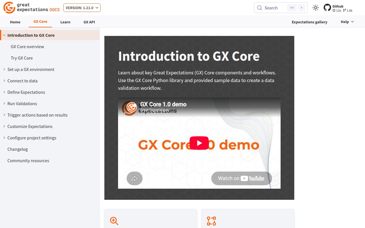 Screenshot of great-expectations documentation