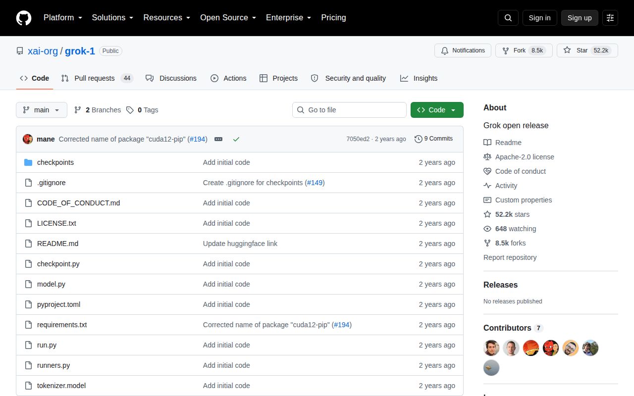 Screenshot of grok-1 (github.com/xai-org/grok-1)