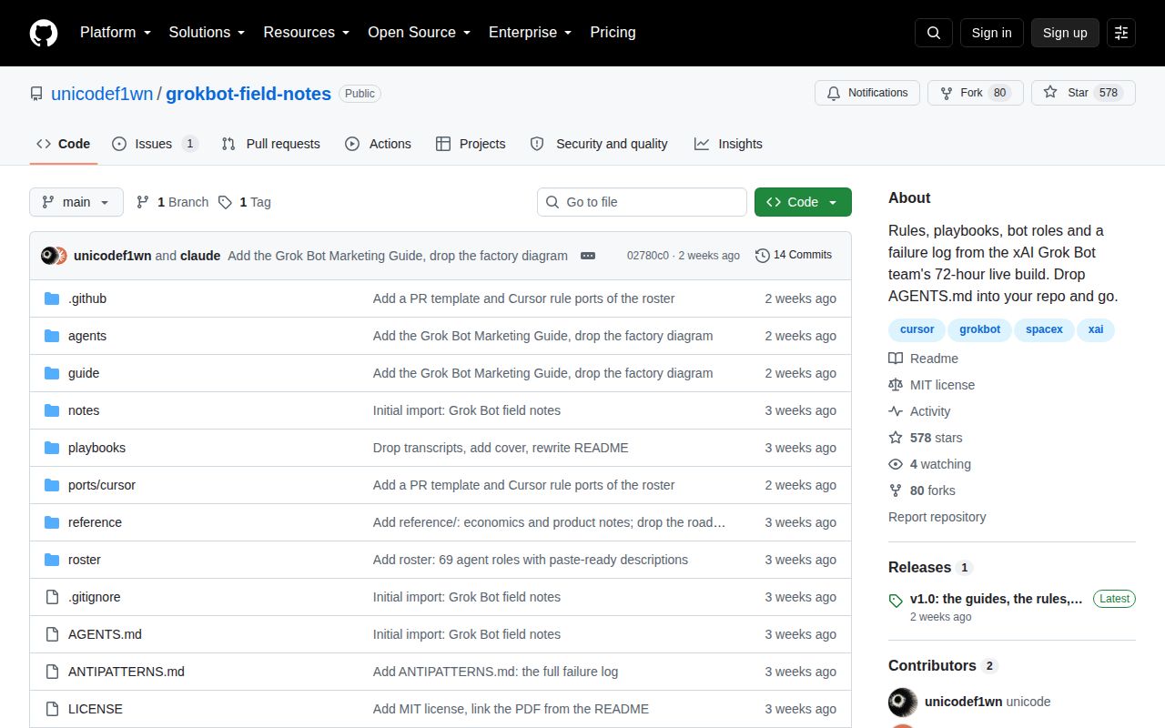 Screenshot of grokbot-field-notes (github.com/unicodef1wn/grokbot-field-notes)