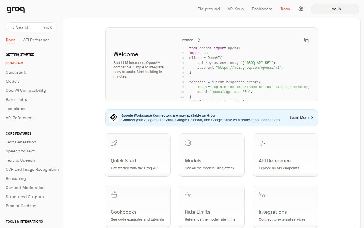 Screenshot of groq documentation