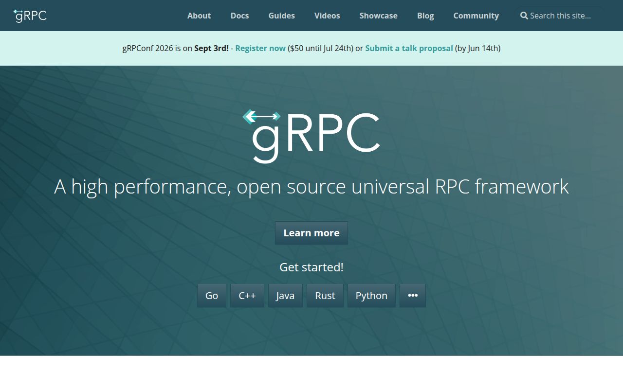 Screenshot of grpc (grpc.io)