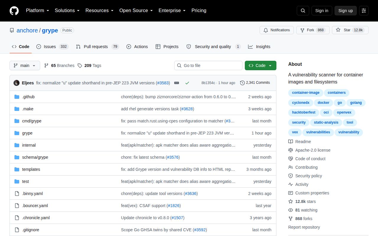 Screenshot of grype (github.com/anchore/grype)