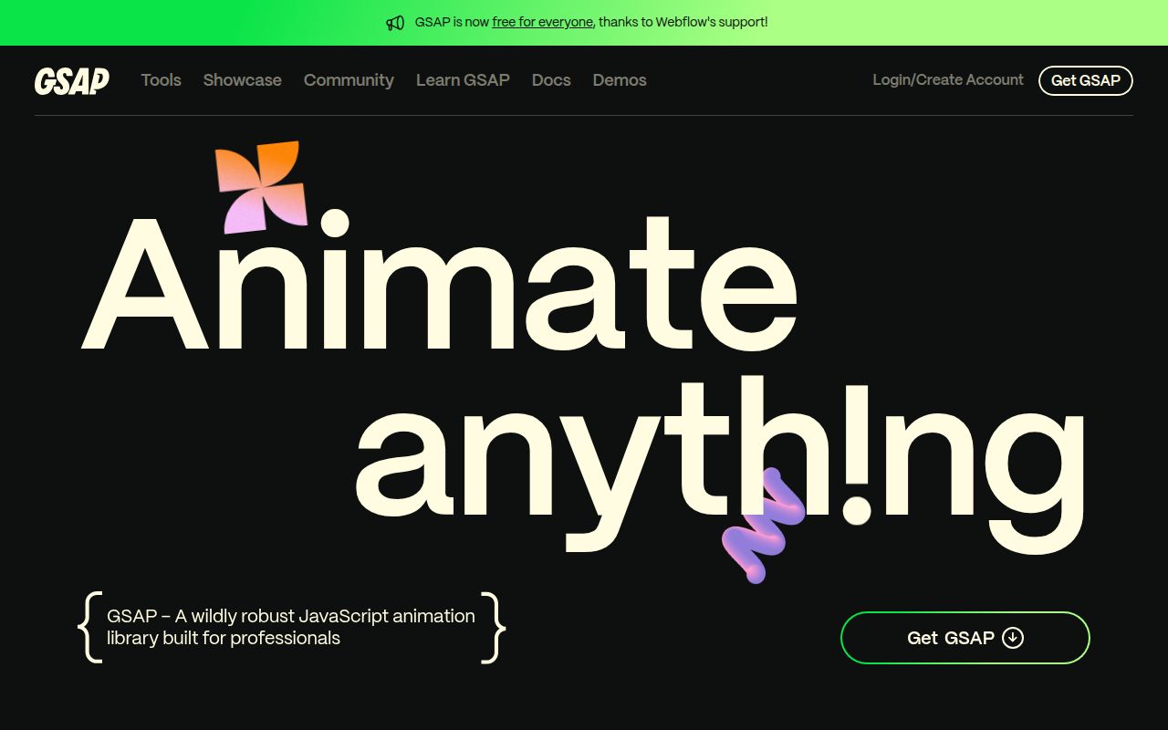 Screenshot of GSAP (gsap.com)