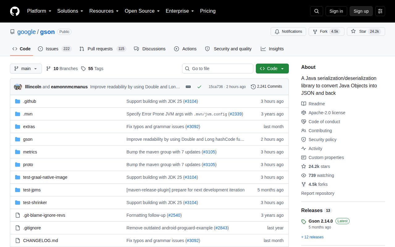 Screenshot of gson (github.com/google/gson)