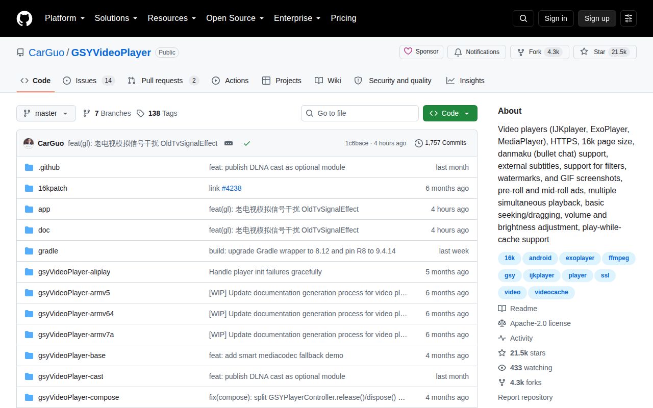 Screenshot of GSYVideoPlayer (github.com/CarGuo/GSYVideoPlayer)